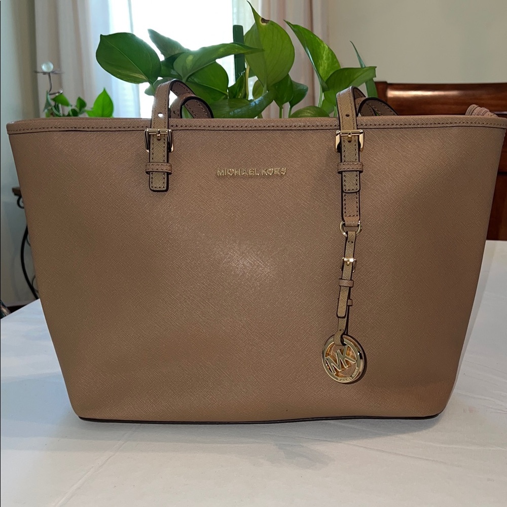 Michael Kors Beige Tote with Gold Accents